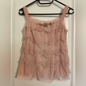 Pink Lace Sleeveless Dress with Embellishments